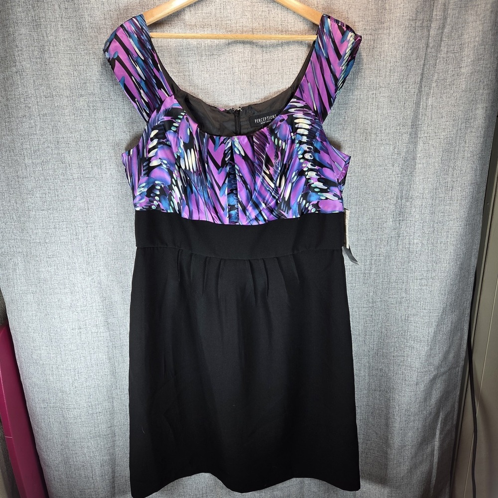 Perceptions New York, Women's Black/Purple Sleeveless Career Dress, Size 16, NWT